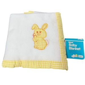 Vintage New‎ Triboro Baby Colorful Yellow White Gingham Bunny Blanket